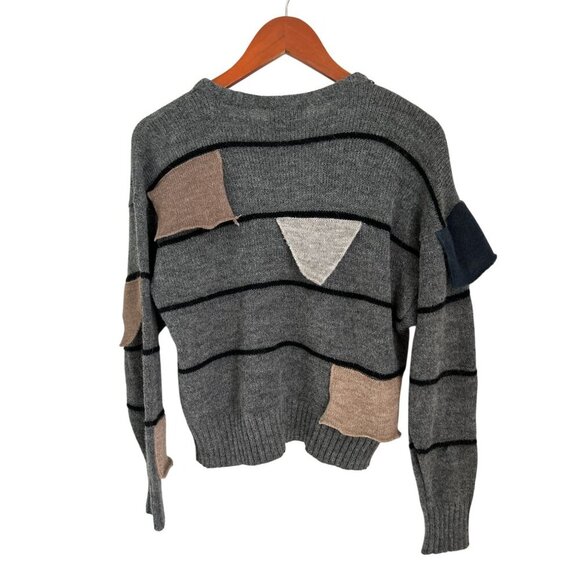 Italia 2000 Gray Patchwork Wool Knit Sweater With Abstract Shapes & Stripes Desi - Picture 8 of 8